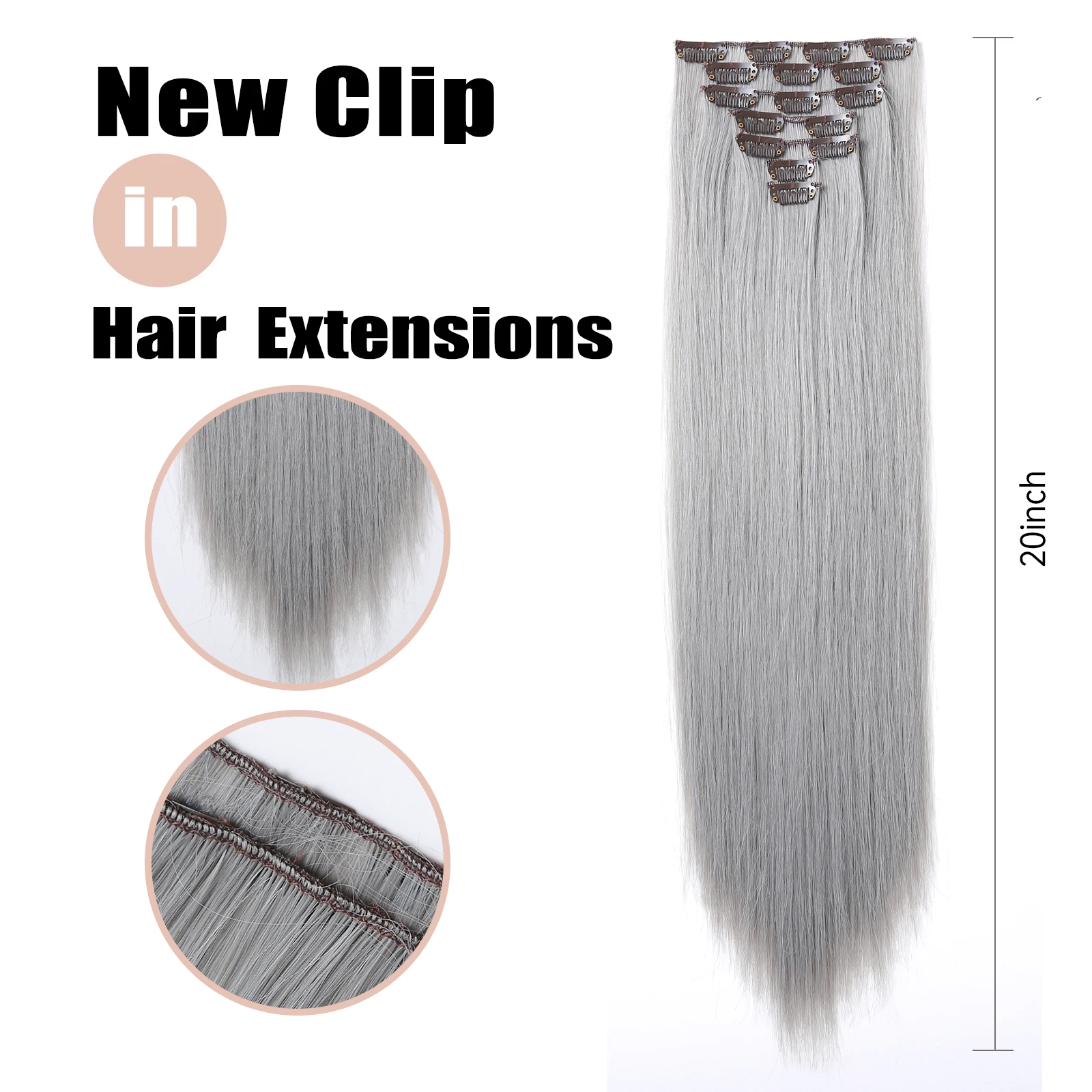 7Pcs/Set Silver Grey Synthetic Hairs Clip In Long Straight Natrual Thick Hairpieces For Women Cosplay Synthetic Hair Extensions for hair extensions