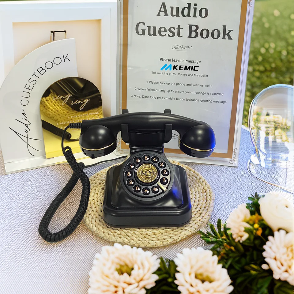 Bisofice Livre d'or Audio Téléphone de Mariage Vintage, Prise en Charge de Messages Audio Personnalisés, pour Fêtes, Mariages, Anniversaires, Confessions, Recueillir des bénédictions