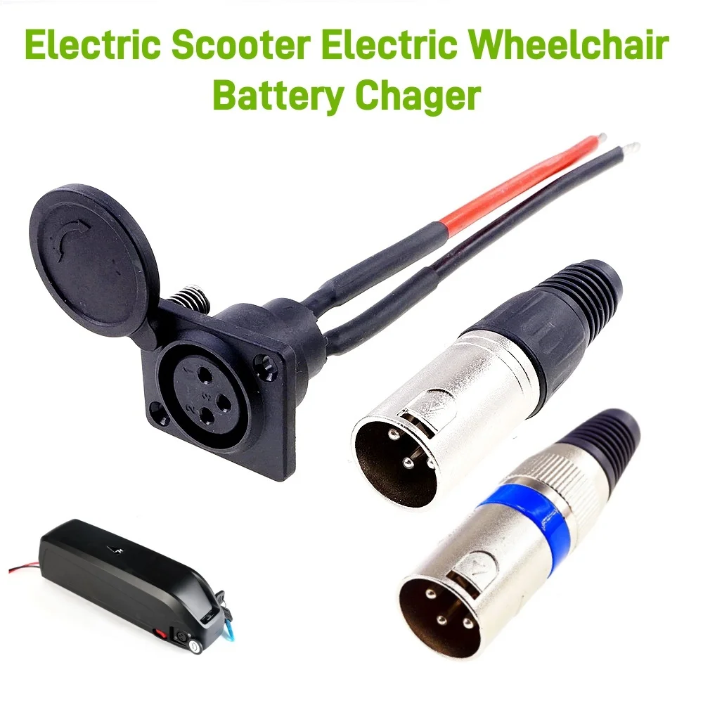 Battery Charger Port 3Pin XLR Inline Plug Adapter Connector Jack Socket For E-Wheelchair Electric Scooters Parts Cycling E-Bike