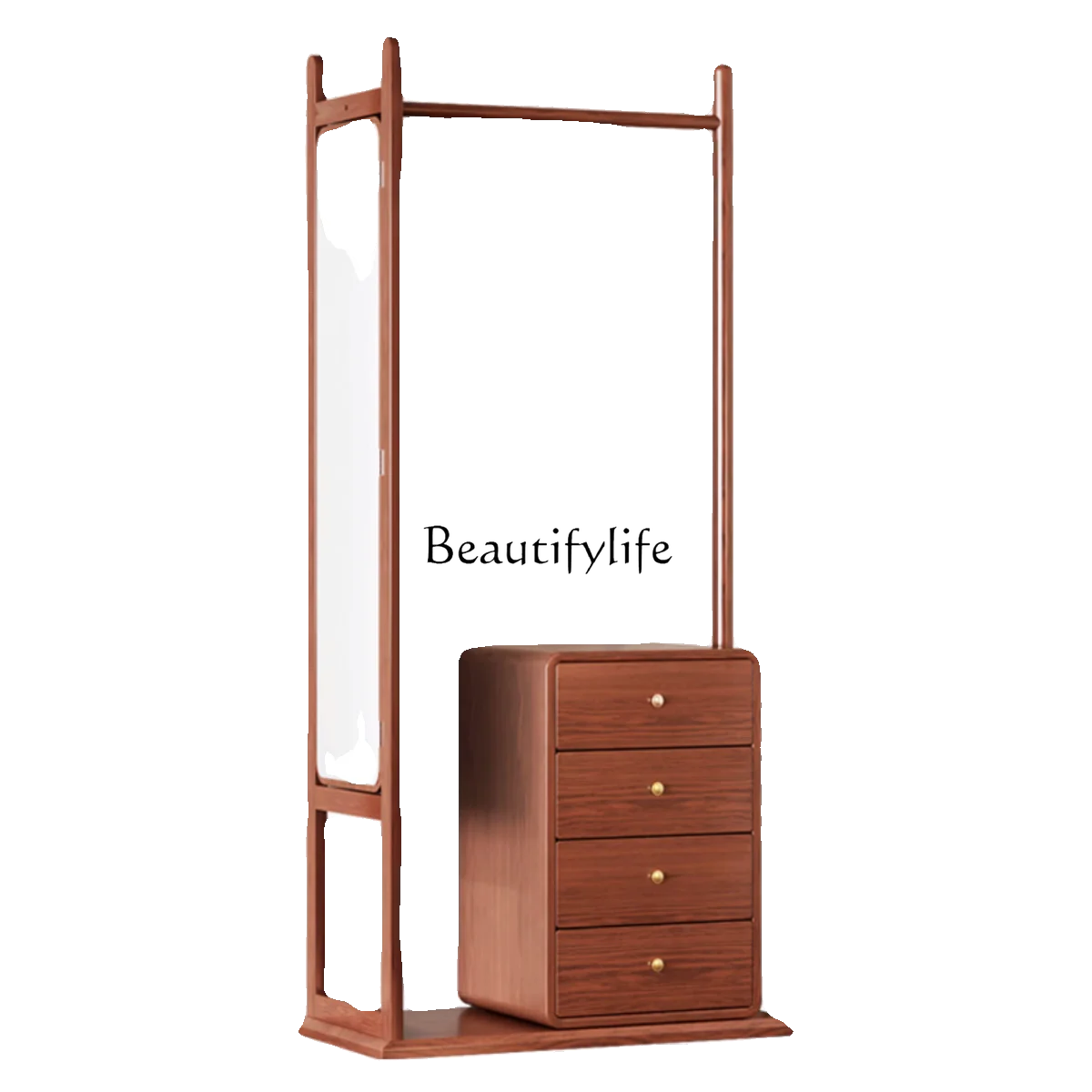 

Solid Wood Three-Pole Clothes Rack Vertical Home Living Room Clothes Hanging Rack with Drawer