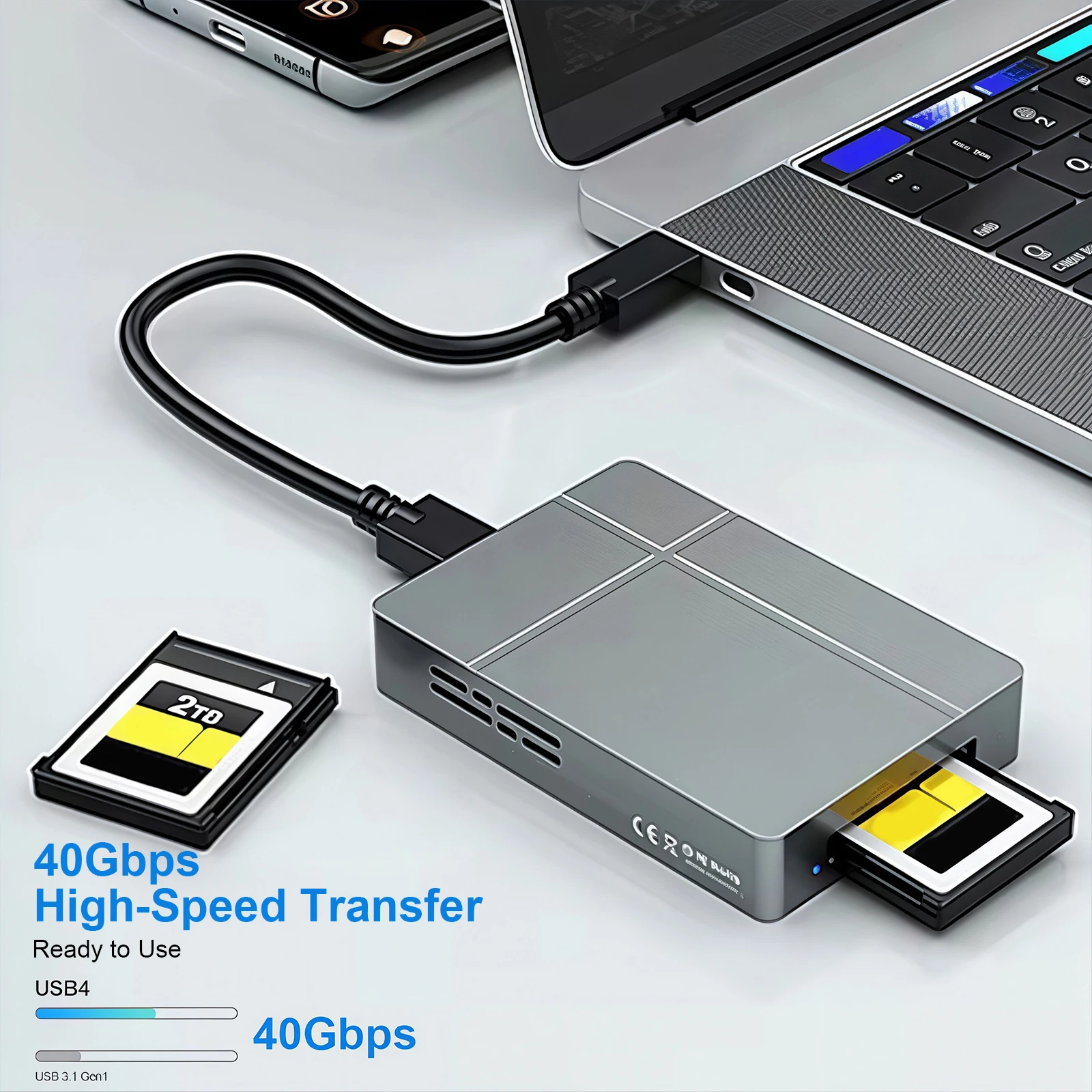 40Gbps 고속 CFe-B 카드 리더기 CFexpress B 카드 리더기 안드로이드/MacOS/Windows용 알루미늄 케이스 메모리 카드 어댑터