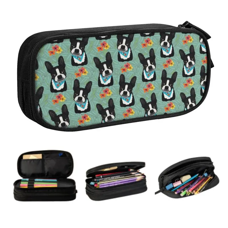 

Tropical Boston Terrier Boy Pencil Cases for Boys Gilrs Large Capacity Puppy Pet Pen Bag Box Stationery
