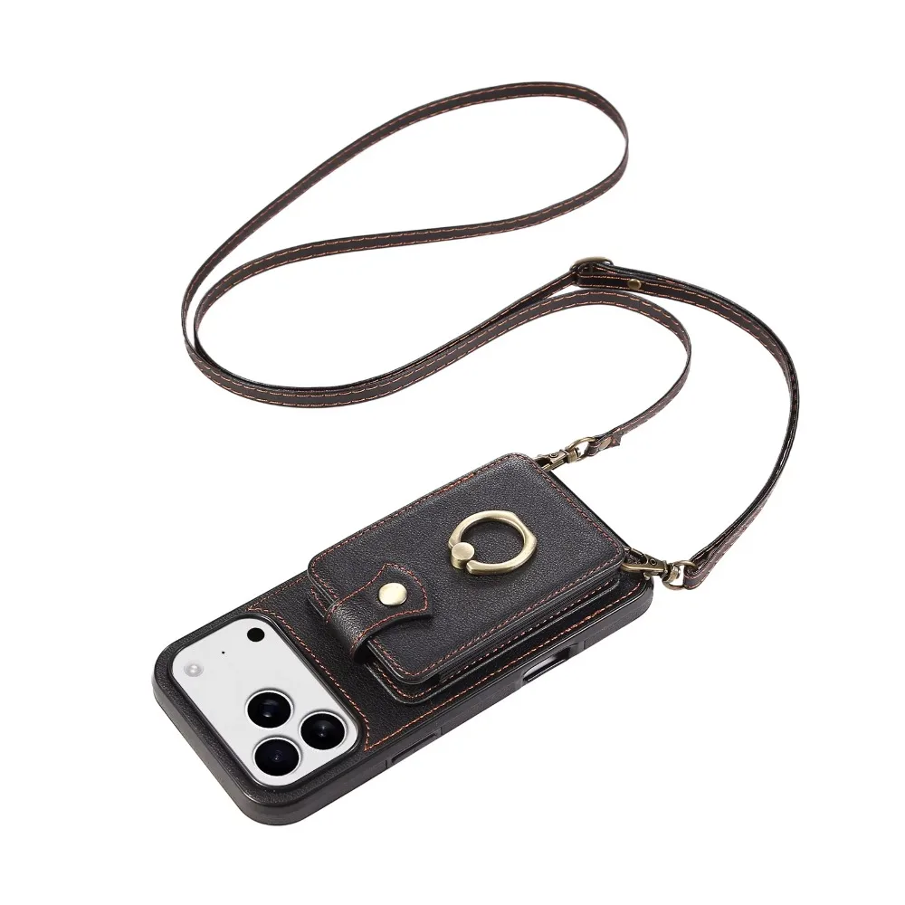 RFID Blocking Crossbody Wallet Card Holder Ring Phone Case for iPhone 17 Air 16E 15 14 Plus 13 12 Mini 11 Pro XS Max XR XS X 7 8