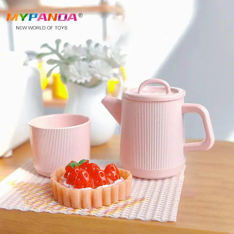 

2pcs/set Dollhouse Simulated Kettle Cups Set Dollhouse Miniature Tea Pot Model Dolls House Kitchen Decoration Accessories