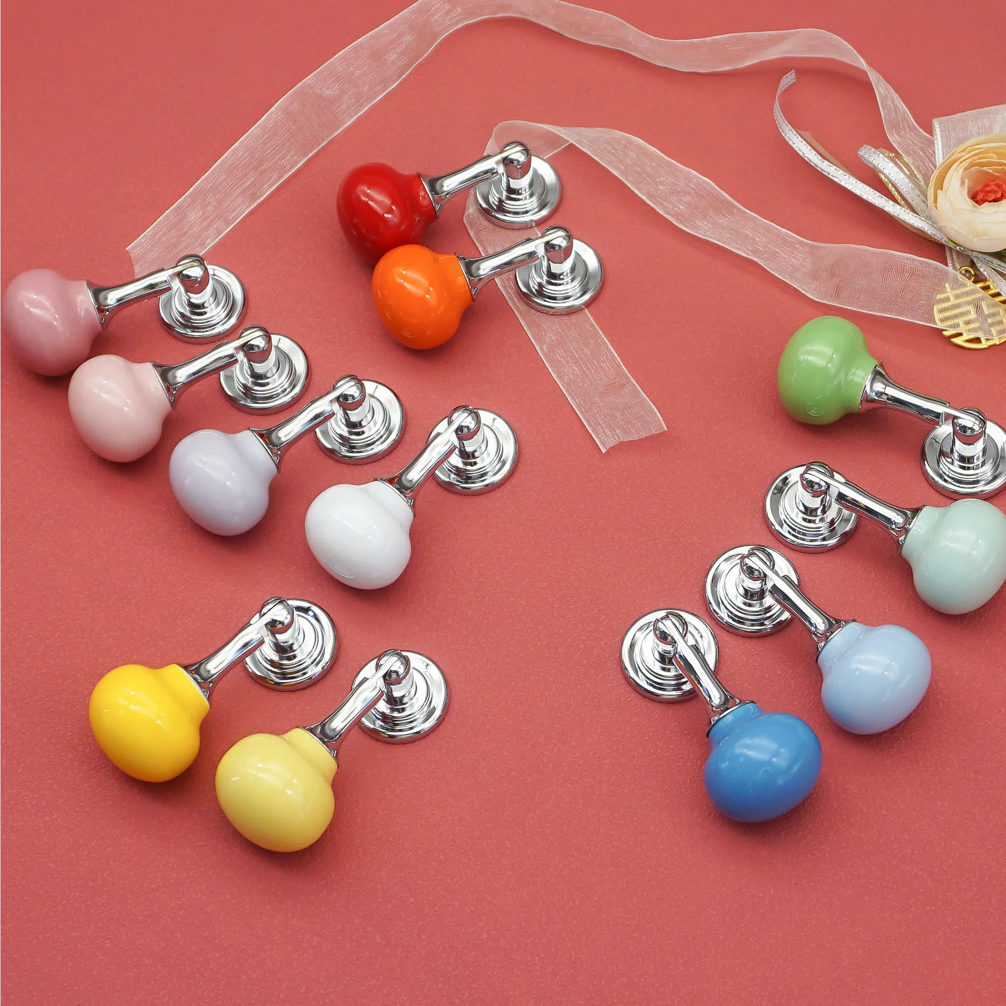 Keramik-Kugel-Schrankgriffe, Messing, Chrom, Schubladengriffe, bunte Heimdekoration, Kleiderschrank-Griffe für Kindermöbel-Hardware – Detail 2