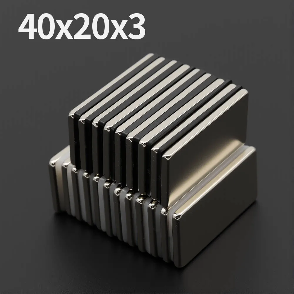 แม่เหล็กนีโอไดเมียมทรงพลังขนาด 40x20x3 มม. N35 NdfeB แม่เหล็กถาวร แม่เหล็กบล็อกแรงสูงพิเศษ แม่เหล็กติดตู้เย็น DIY 1