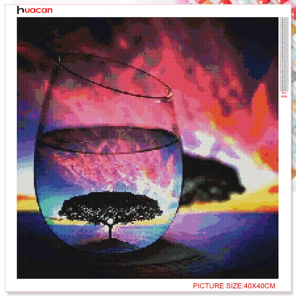 Huacan 5D Diamond Painting Full Square Cup Diamond Embroidery Sale Landscape Rhinestones Pictures Mosaic Sunset