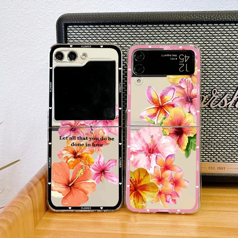 Pink Hibiscus Floral Printed Transparent Hard Phone Case