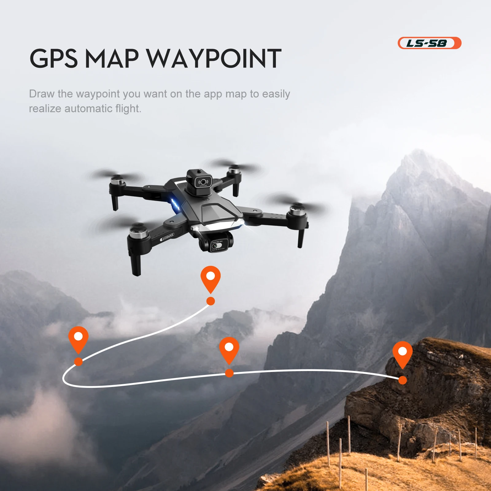 KBDFA LS58 Drone, draw the waypoint you want on the app map to easily realize automatic