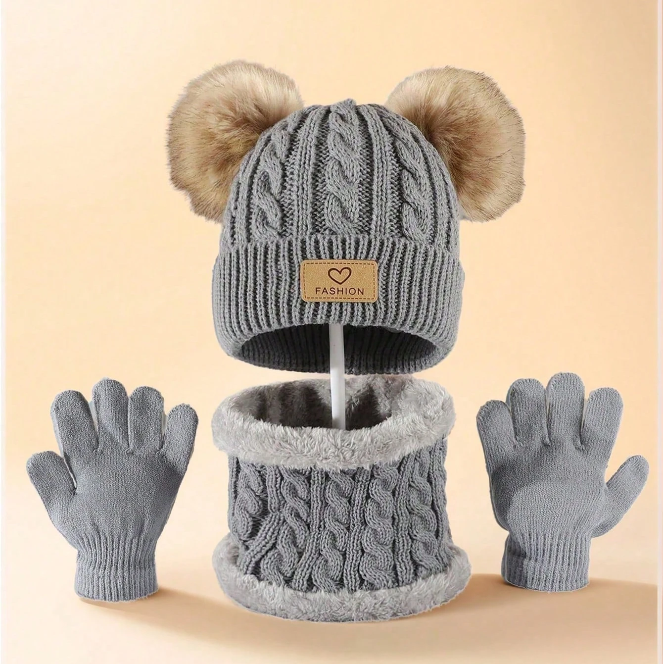 3pc 2-12Y Autumn and Winter Children's Hats and neck Gloves Set, cute, comfortable and warm, hats for boys and girls 2