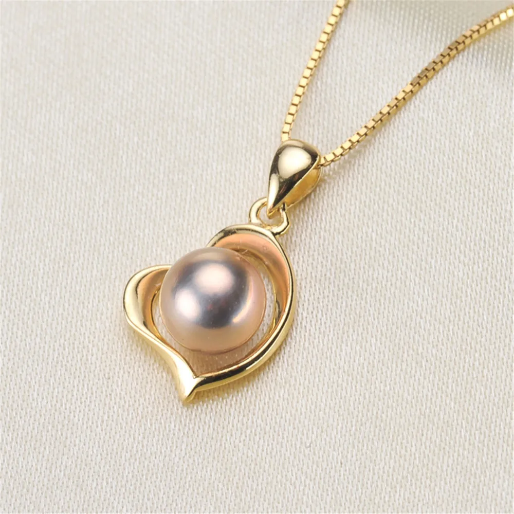 

DIY Pearl Accessories S925 Silver Mini Love Natural Pearl Pendant Empty Holder with 7-9mm Round Flat Beads