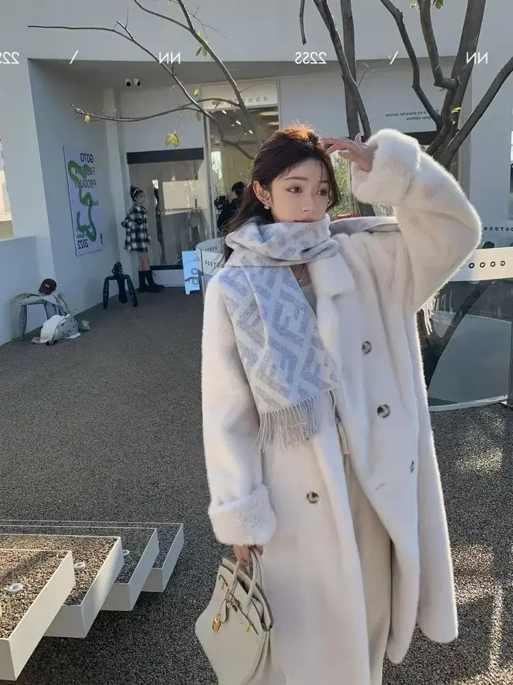 Fashion Autumn/Winter Thick Suit Collar Imitation Mink Fur One Piece Fur Eco Friendly Furs Long Coat Women Jacket Winter Clothes 2