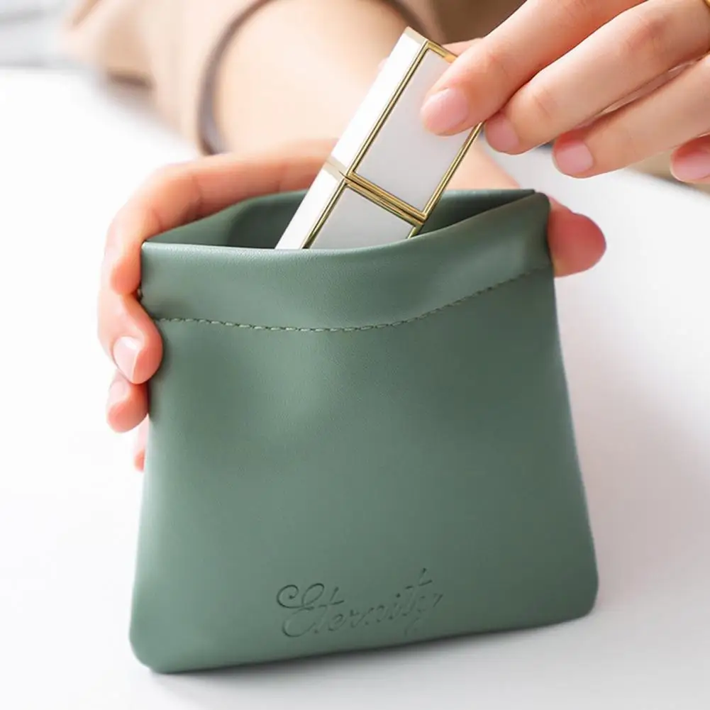 

Lipsticks Holder Case Automatic Closing Leather Sealing Coins Keys Organizer Bag Jewelry Earphone Storage Pouch Cable Organizer