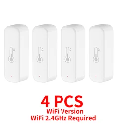 WiFi Smart Home Temperature and Humidity Sensor with App Remote Alarm (4 PCS)