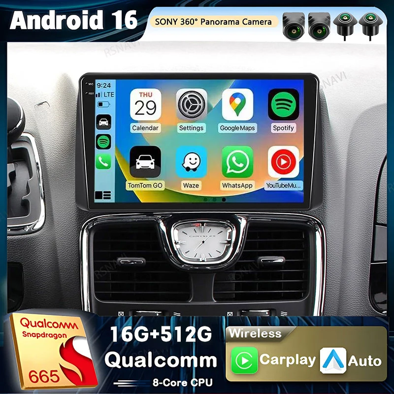 Radio para Auto con Android 16 y Carplay para Chrysler Grand Voyager 5 y Dodge Grand Caravan 2008 2011-2020, Unidad Principal Estéreo Multimedia con GPS 1
