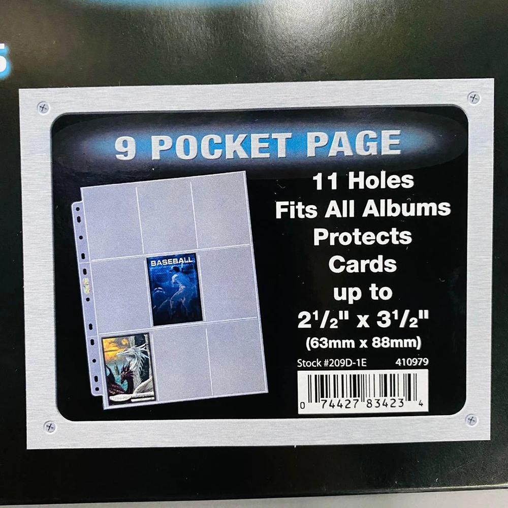 Platinum Series Trading 9 Grid Transparent Card Sheet 11-Hole Punch Clear Card Pages Storage Album Fit 3Ring Binder