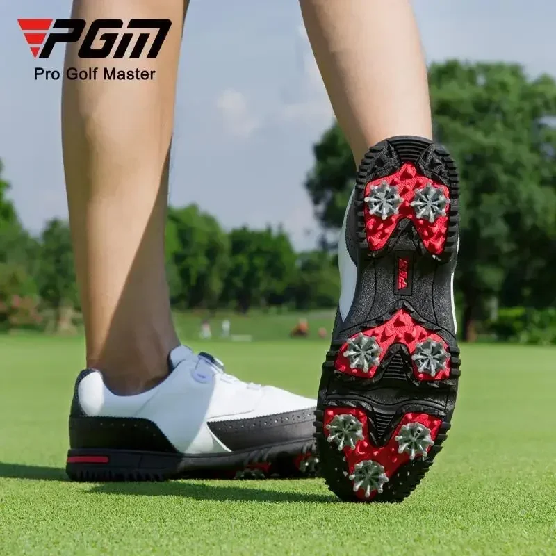 PGM Men Golf Shoes with Removable Spikes Skid-proof Men's Waterproof Sneakers Knob Strap Sports Shoes Top Layer Cowhide XZ240