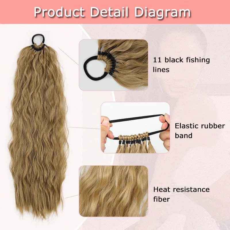 11 Strands 24 Inch Water Wave Curly Braided Ponytail Extension Synthetic Braiding Hairpiece for Daily DIY Styling 2