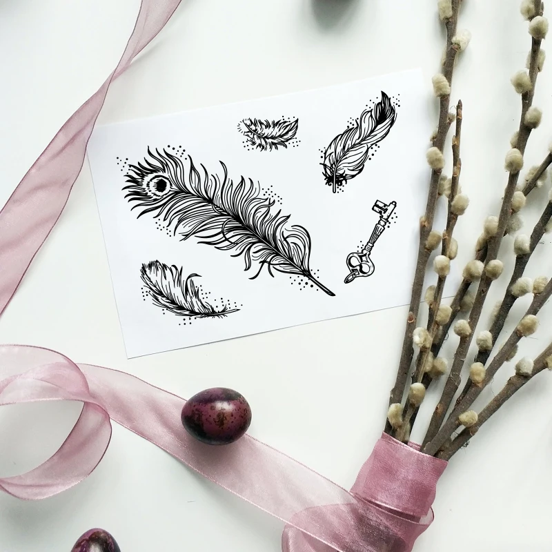 Stamps Mini Feather Clear For DIY Scrapbooking Silicone Stamp Seals Transparent For Cards Making Photo Album Journal 4Pcs