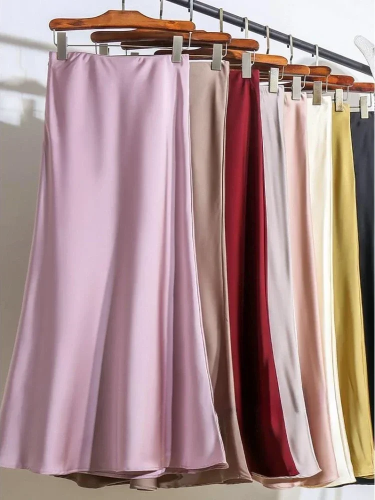 Women's Long Skirt 2025 New Fashion Satin Skirt Office Lady