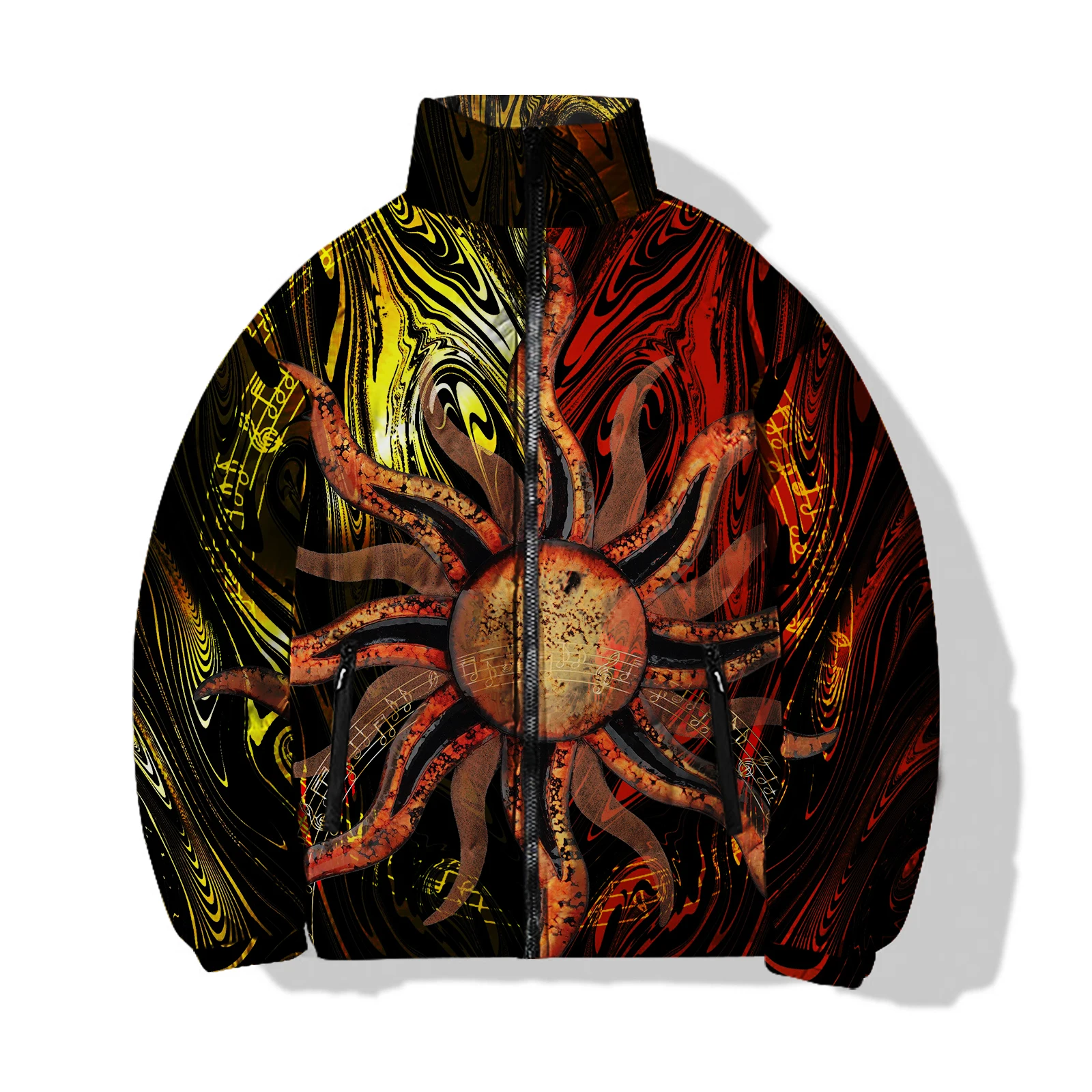 thumbnail image 1 of Parka de invierno para hombre, chaqueta de algodón para hombre, chaqueta de algodón con estampado personalizado de Burger and Sun, chaquetas para hombre, abrigo de moda, ropa para hombre, 1 of 5