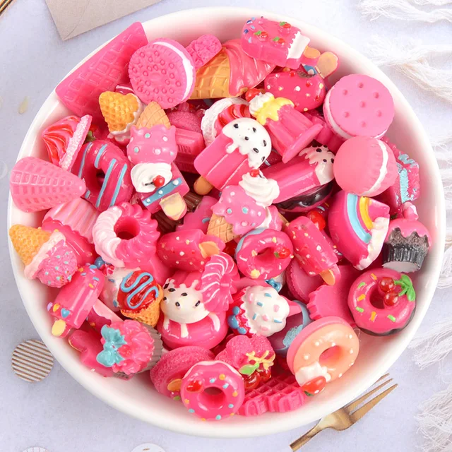 MSCFTFB 30 Pieces 1inch Donut Resin Charms Cute Donut Beads Cabochons For Jewelry Making Donut Party Favors DIY Gift Slime Supplies