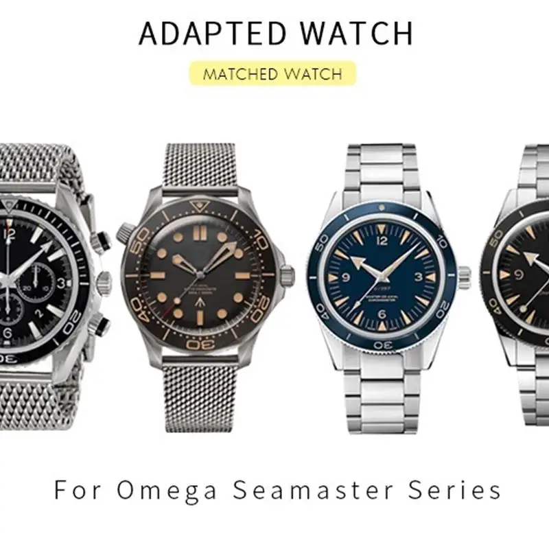 SCHIK 316L Stainless Steel Watchbands 20mm Watch band For Omega 007 Seamster 300 Siver Metal Woven Watch Strap