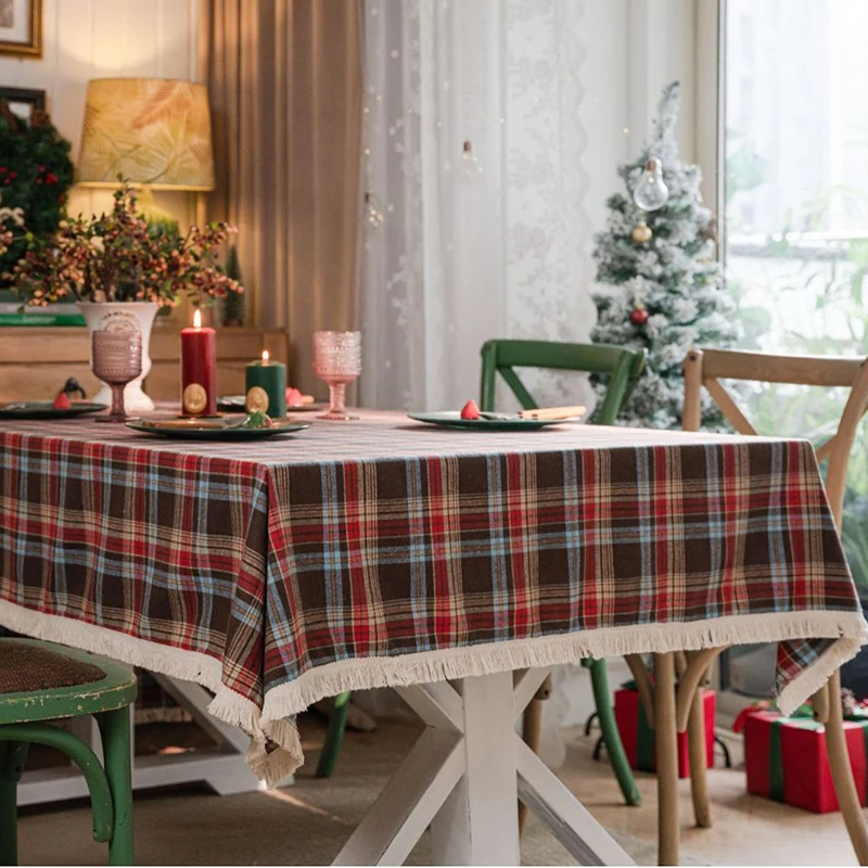 Table Cover Buffalo Checked Tassel Rectangle Plaid Polyester for Holiday Picnic Dining Room