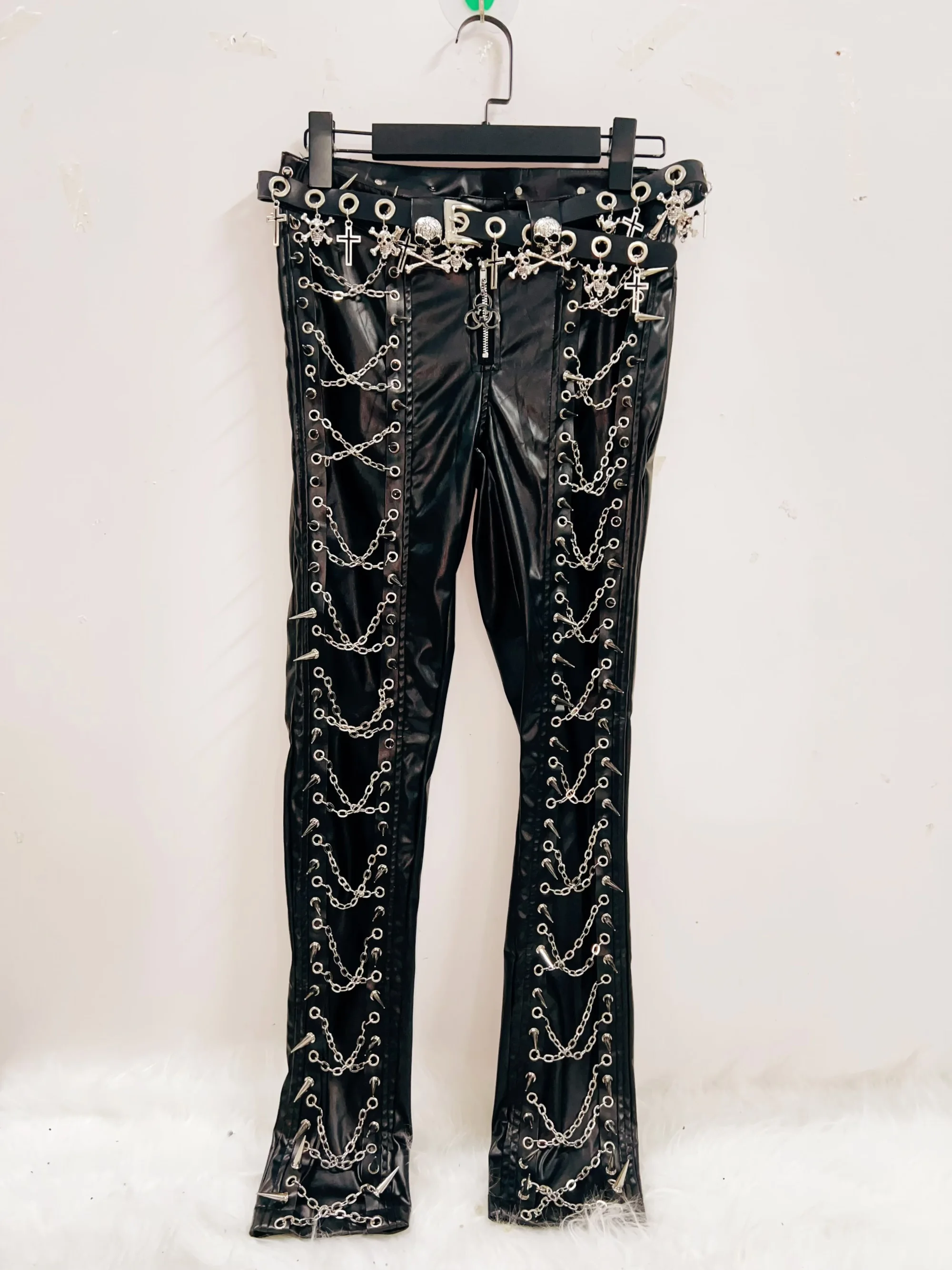 Metal Chain Faux Leather Trousers 3