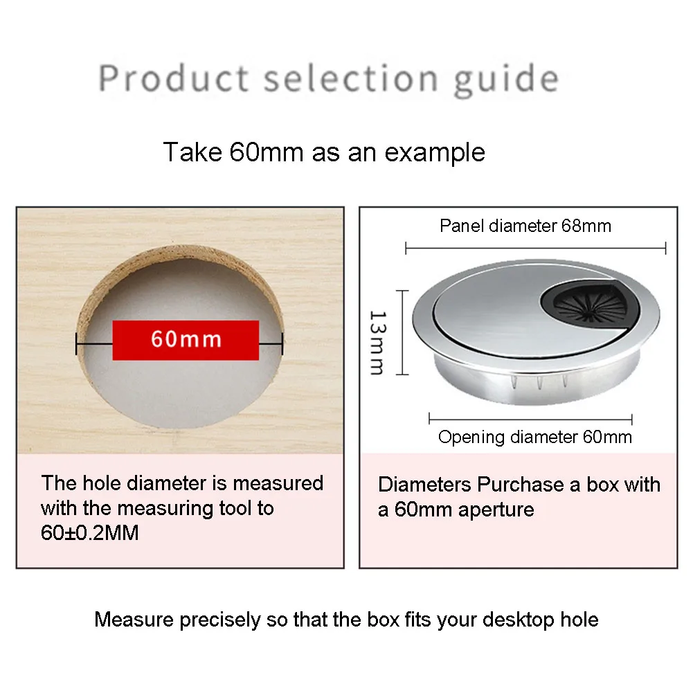 Optimize Your Desk Space with our Desk Metal Grommet Table Cable Tidy Wire Hole Cover, Silver Color, 60mm Size