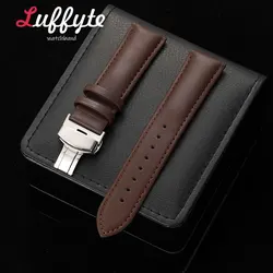 Unisex PU Leather Watch Strap with Stainless Steel Butterfly Buckle - Fashion Casual Accessory - 22mm (Dark Brown)