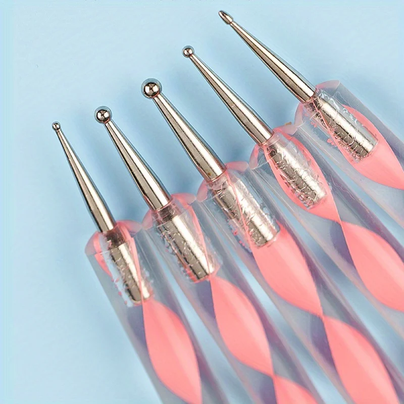 5Pcs 2 Way Nail Art Acrylic Silicone Point Flower Nail Pen Stainless Steel Dotting Tools Marbleizing Painting Pens 3