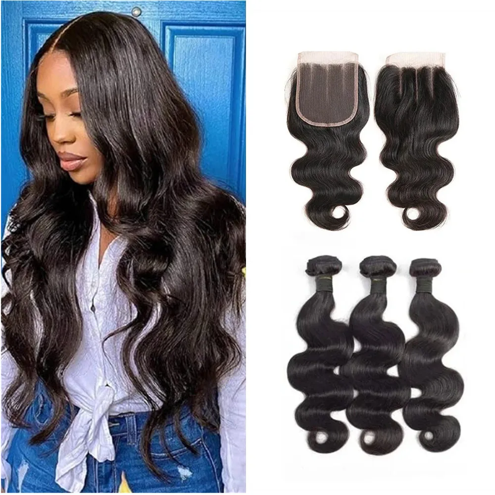 Body Wave Bundles with Closure 4x4 HD Lace Frontal Wig 100% Human Hair Unprocess Natural Transparent Lace 4x4 Wig Block On Sale