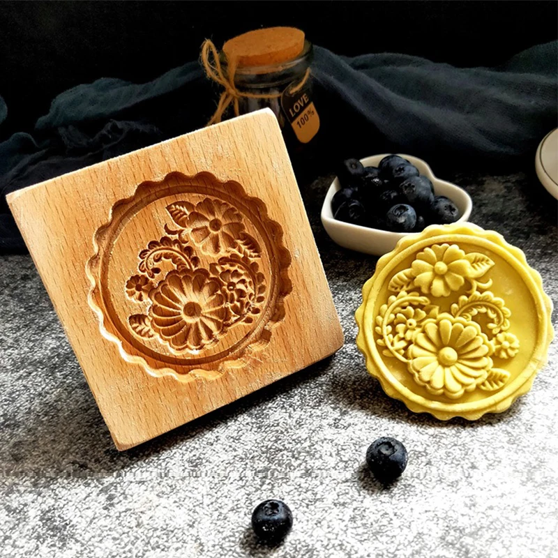 1pc Wooded Embossed Sunflower Flowers and Birds Cookie Mold For Baking Kitchen Cookie Cutter Gingerbread Stamp Biscuit