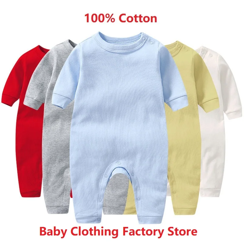 New 100 Cotton Baby Girl Boy Romper Solid Color Grow Growing Newborn