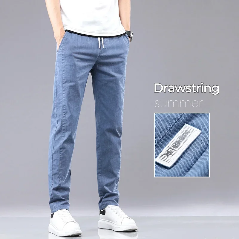 Mode Sommer Dünne männer Beiläufige Dünne Hosen Einfarbig Kleine Füße Elastische Taille Bequeme Hose Feste Koreanische Männliche Kleidung