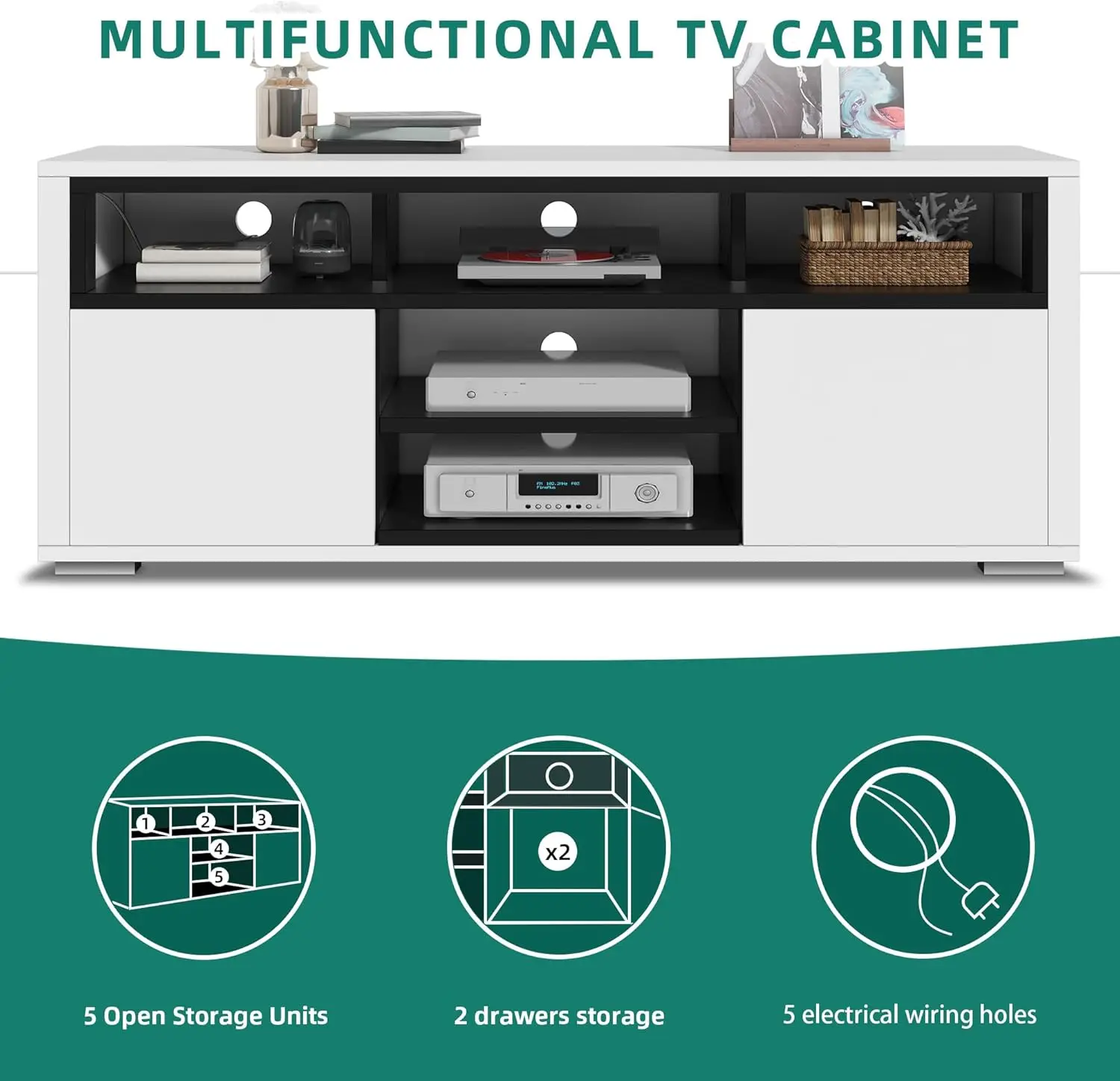 65 inch TV Stand for Living Room Entertainment Center with Storage LED White Modern Stand