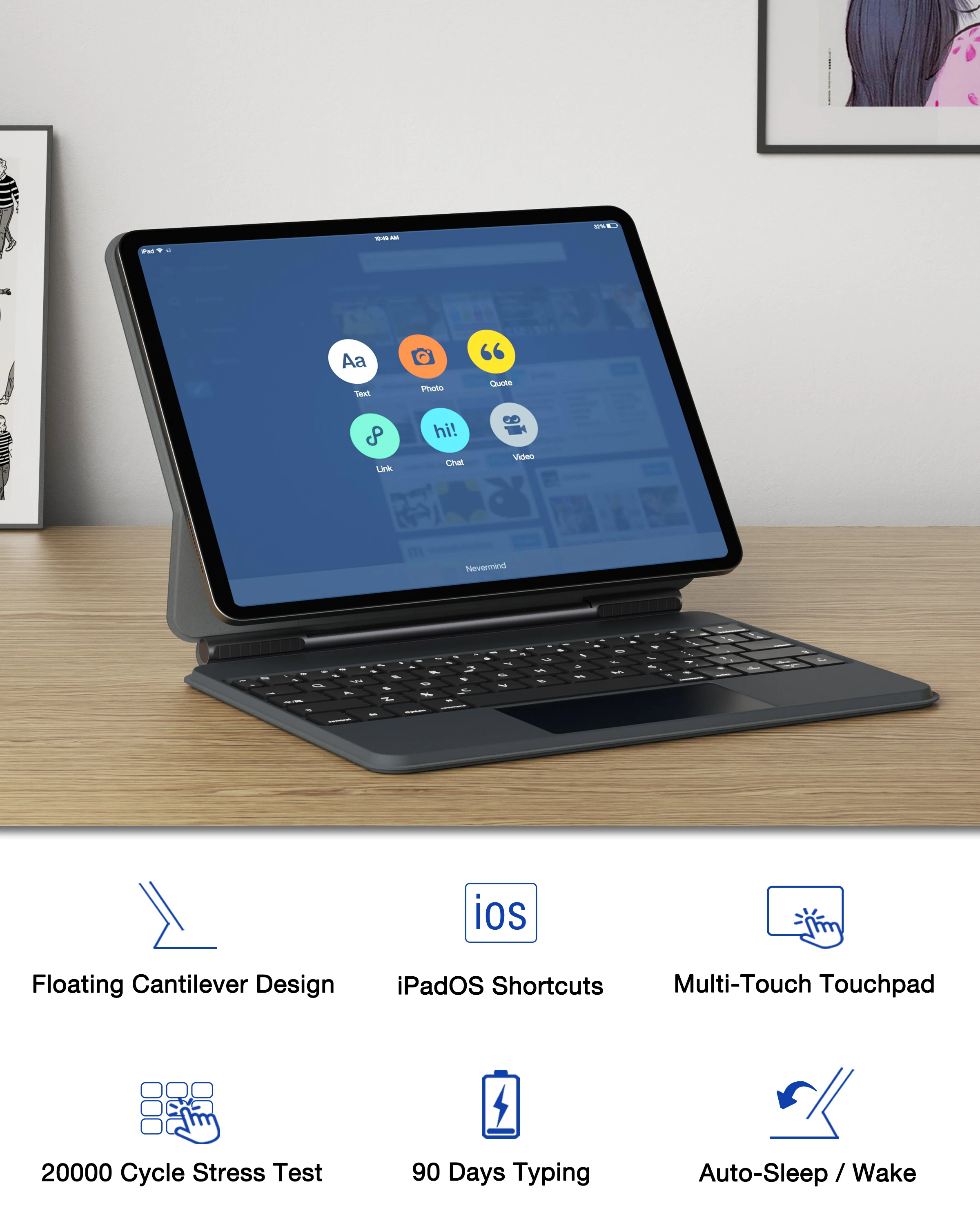 DOQO SP: Magic Keyboard Case Wireless Wite Trackpad Bluetooth For iPad Pro 11inch & iPad Air4 5''10.9inch With 7 Color Backlight