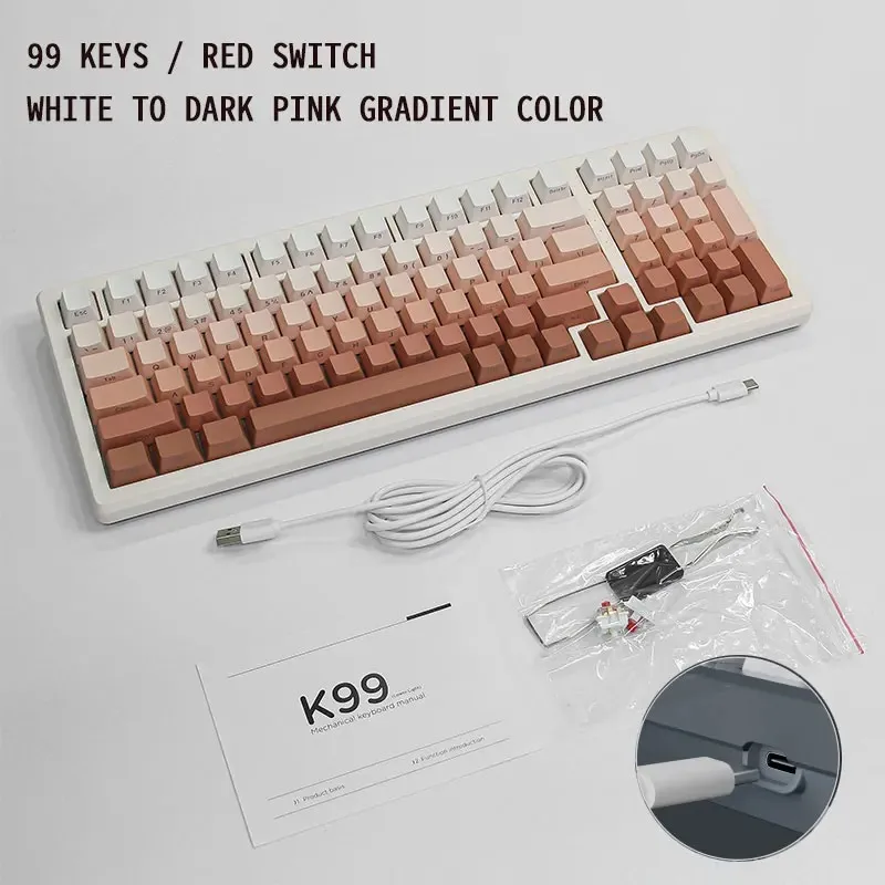 

K82 K99 Gradient Keyboard Swappable Mechanical Keyboard 82/99 Keys Wire Gaming Keyboard OUTEMU Red Switch PBT Keycaps