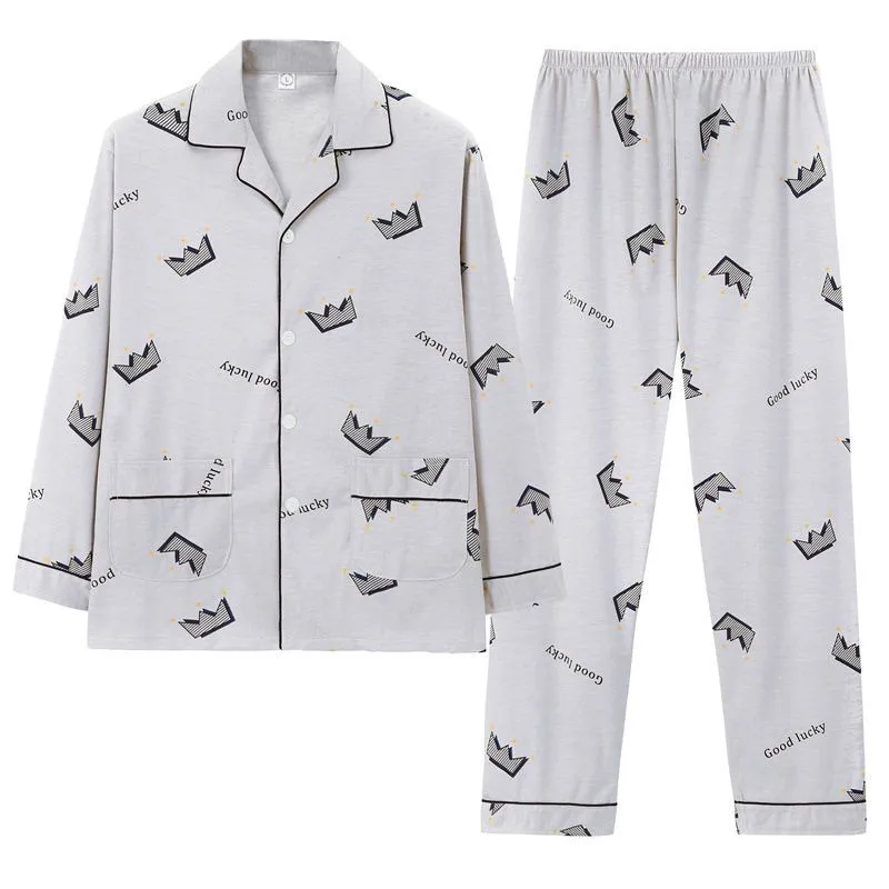 2024 Latest Spring Autumn Men Pajamas Cotton Long Sleeve Pyjamas Young Middle Age Large Size Sleepwear Lapel Check Home Wear Set