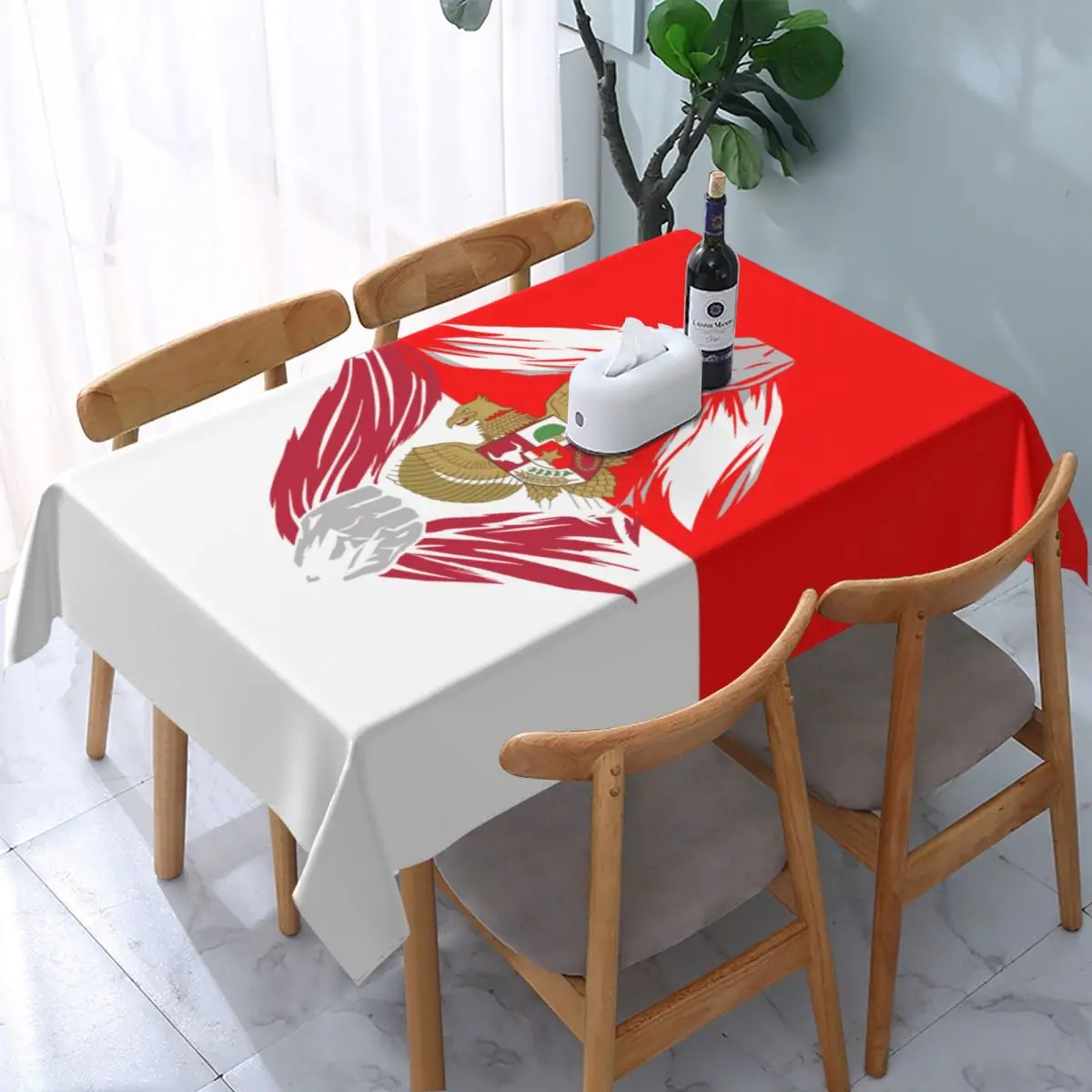 

Indonesia Flag Tablecloth Rectangular Fitted Waterproof Indonesian National Emblem Coat of Arms Table Cloth Cover for Banquet