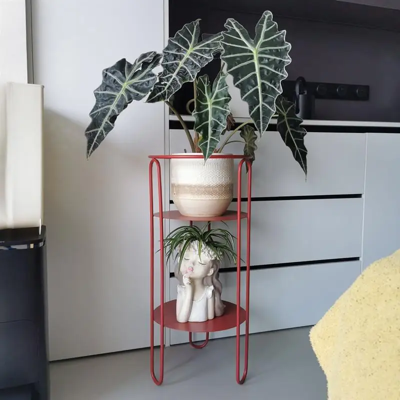 Minimalist Iron Flower Stand Vintage Red Multi-Tier Plant Shelf Creative Balcony/Living Room Decor Stylish Plant Display Rack