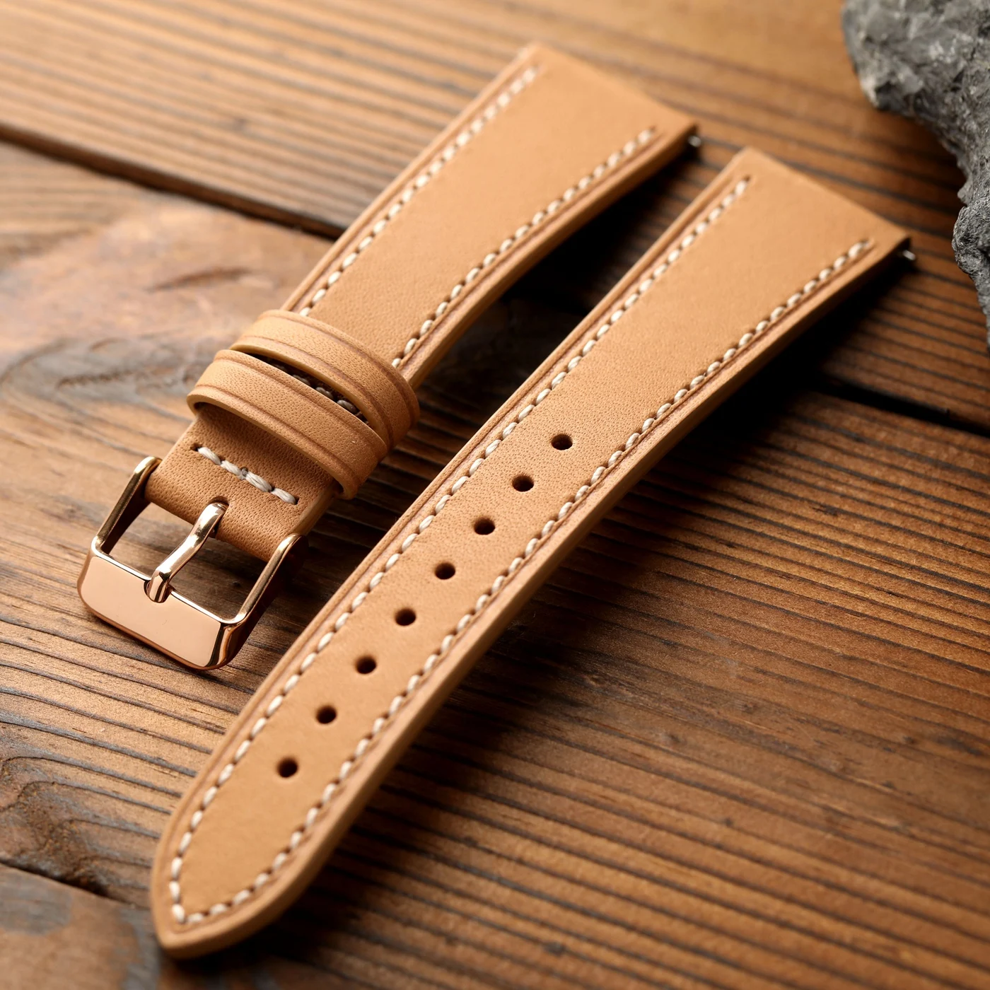 Handmade Original Color Vegetable-Tanned Leather Strap – Quick Detachable, Soft Retro Men's Accessory