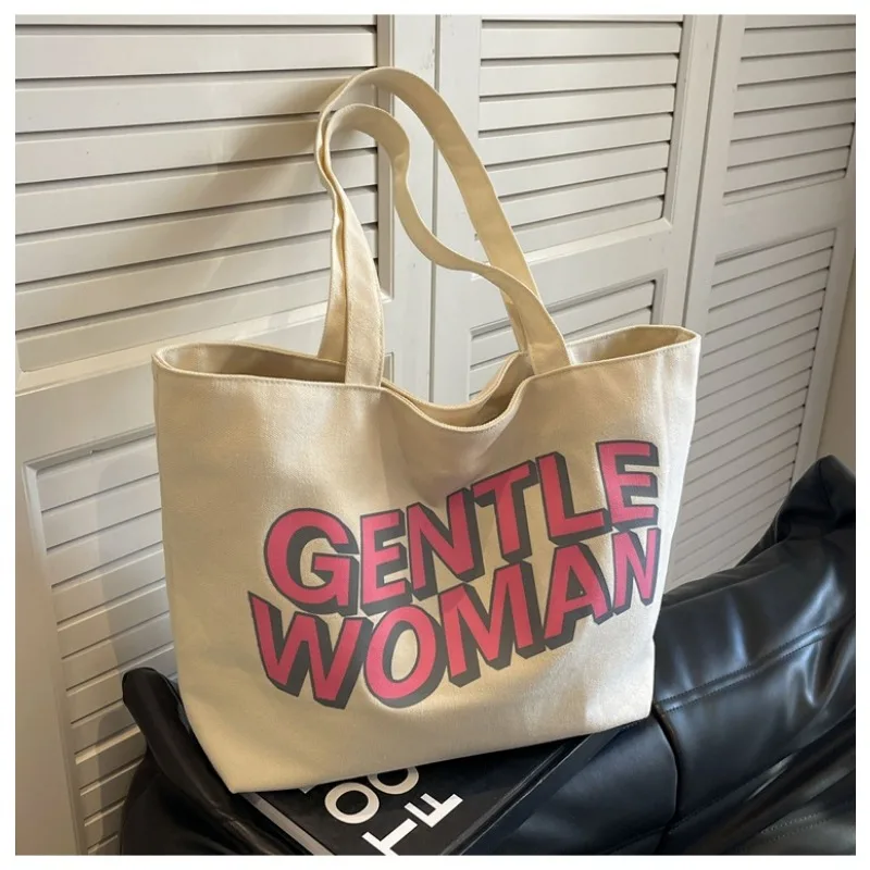 New Textured Casual Handheld Shoulder Bag Thailand Gentlewoman Letter Printed Canvas Bag for Women Shoulder Bags