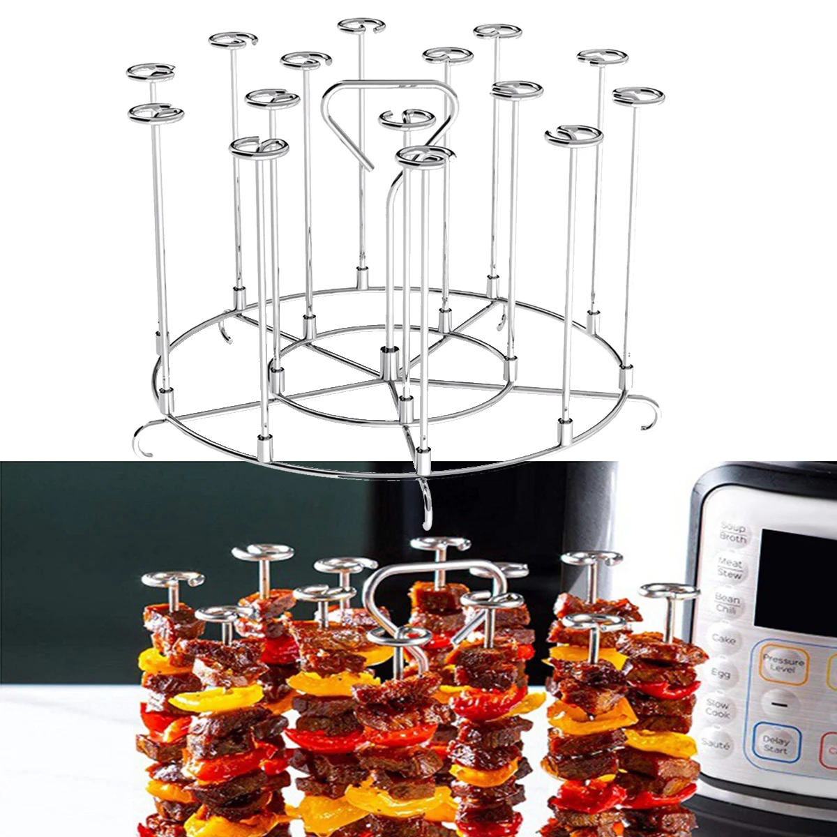 

Vertical Skewers Holder 304 Stainless Steel Skewer Grill Rack Stand Chicken Kitchen Tools For Air Fryer Cooking Accessories