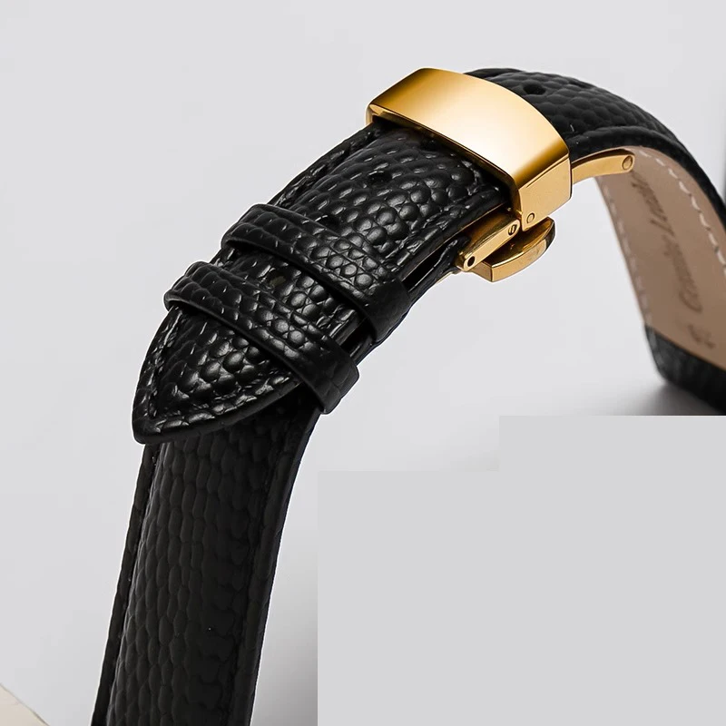 Lizard pattern cow genuine leather watchband 14/16/18/20/22mm Watch Steel Butterfly Buckle  Band Strap Wrist Belt Bracele