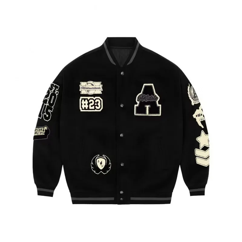 

Men's Oversized Hip Hop Baseball Jacket With Furry Embroidery Fashion Streetwear Letterman Coat Loose Fit Y2K Outerwear