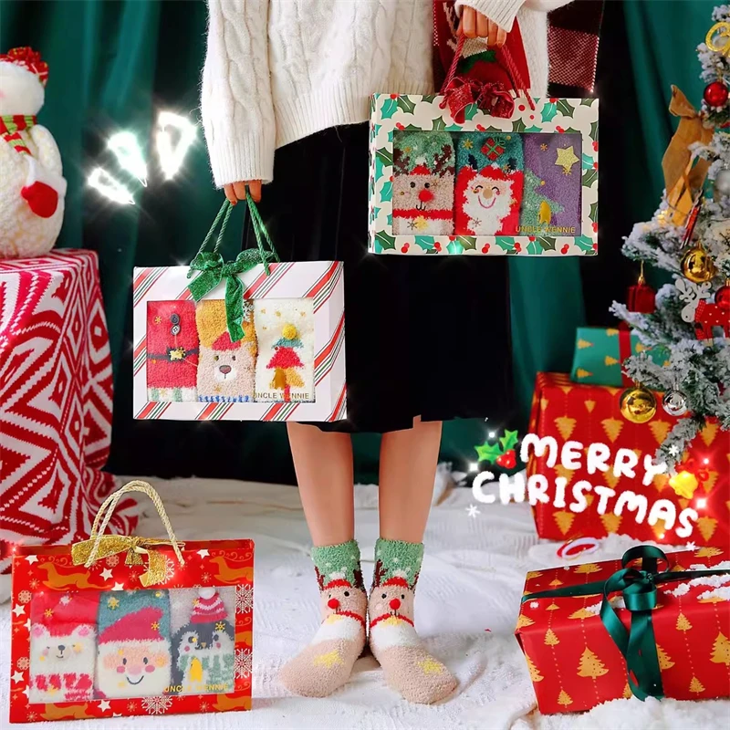 

Winter Women's Socks Set 3Pairs New Year Fashion Cute Warm Women's Socks Christmas Gift Thick Floor Funny Christmas Socks Female