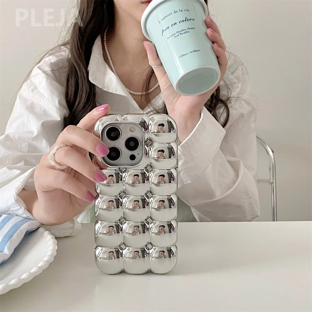 Stylish Plating Silver Phone Case For iPhone 13 12 14 Pro Max Silicone Shockproof Electroplated Cover for 13 Pro Protector Funda