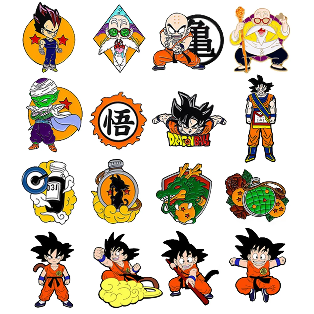 6 Stück Anime Dragon Ball Son Goku Emaille-Broschen, Cartoon Vegeta, Piccolo, Master Roshi, Krillin Anstecknadeln für Fans als Geschenk